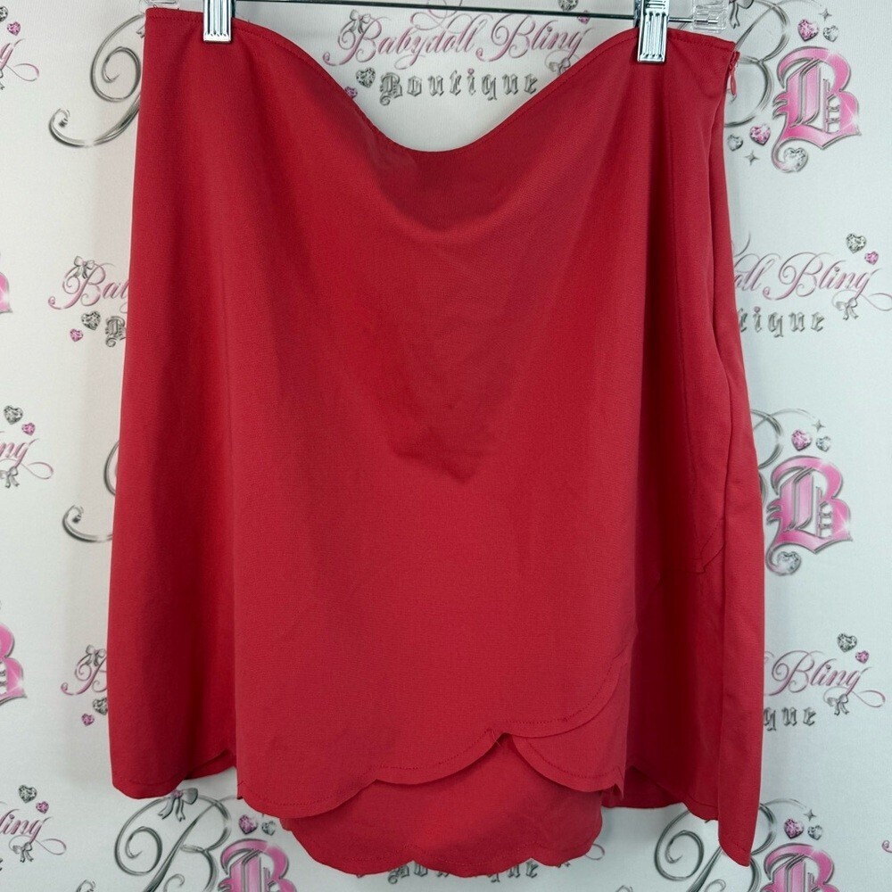 Lavand skirt scallop hem swoop bright red mini skirt Chic Asymmetrical Red Skirt